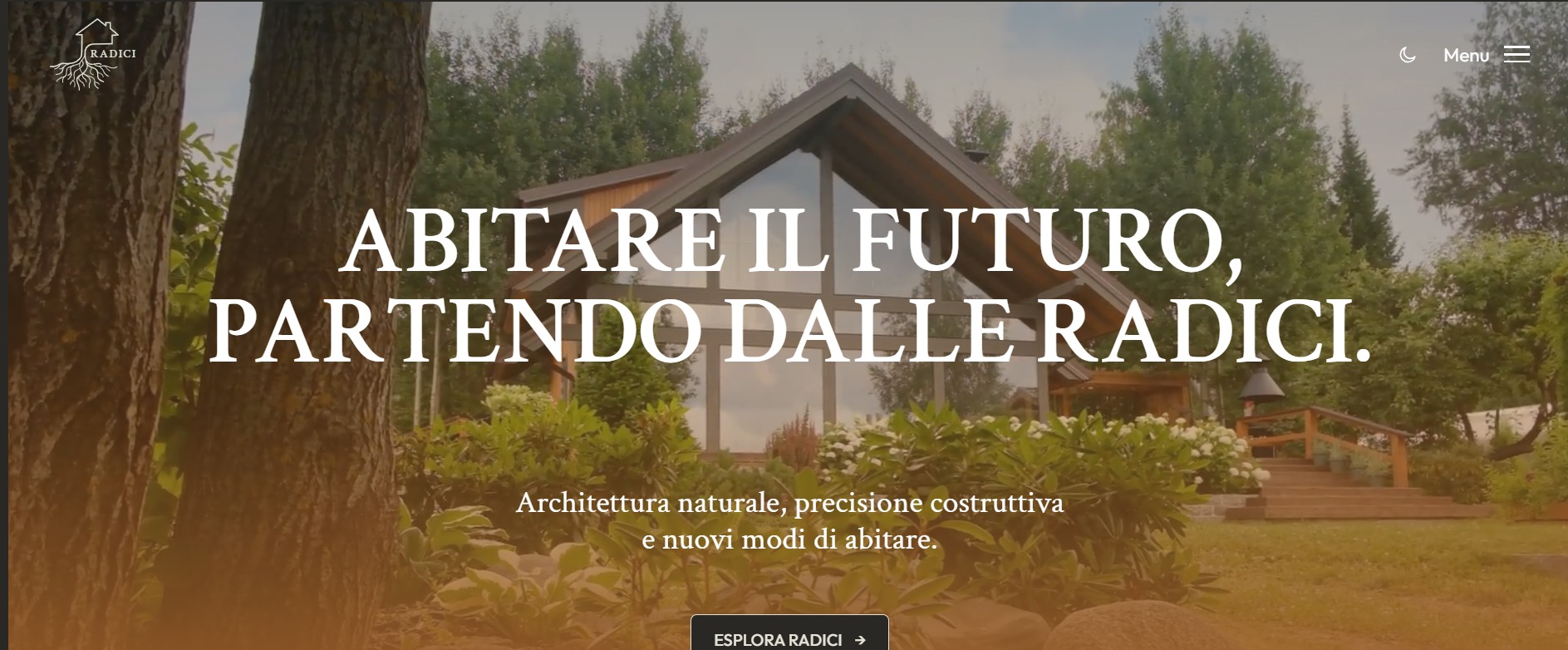 Home page del sito Radici, con hero a piena larghezza