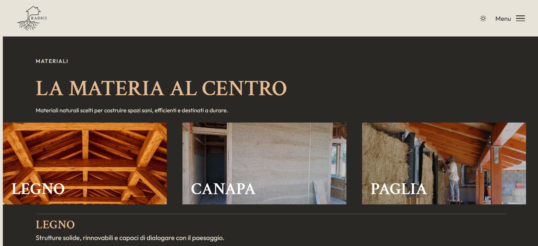 Sezione Materiali con scroll orizzontale